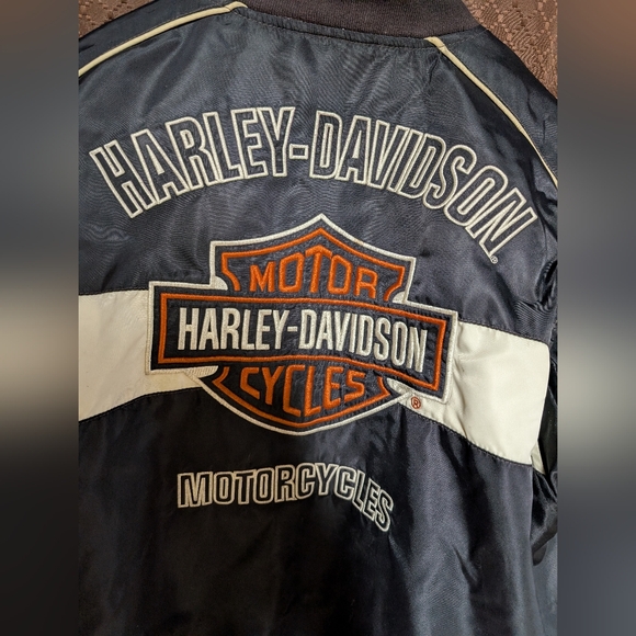 Harley Davidson Motorcycle Nylon Bomber Jacket Embroidered Stitched Mens LARGE - Picture 6 of 9